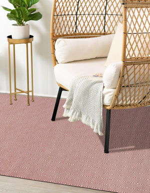 Pink 6' 1 x 9' Geo Trellis Flatweave Rectangle Area Rug 80% Wool & 20% Cotton Natural Geometric Carpet for Living, Office, Dining, Dorms for Sale at Rug Engine