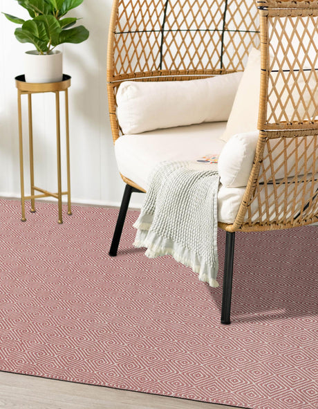 Pink 7' 10 x 10' Geo Trellis Flatweave Rectangle Area Rug 80% Wool & 20% Cotton Natural Geometric Carpet for Living, Office, Dining, Dorms for Sale at Rug Engine