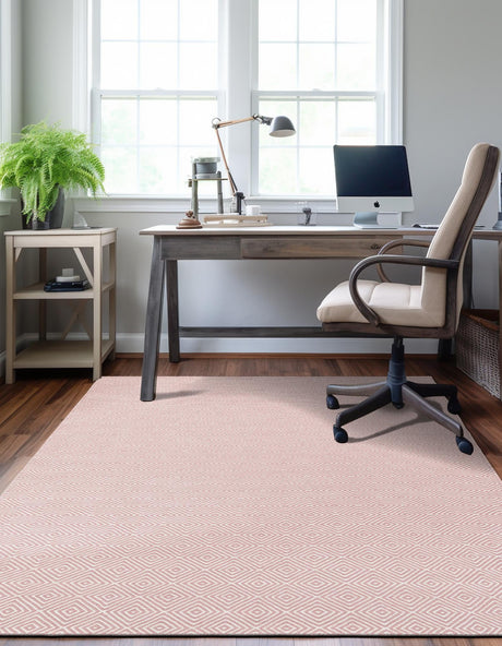 Pink 6' 1 x 9' Geo Trellis Flatweave Rectangle Area Rug 80% Wool & 20% Cotton Natural Geometric Carpet for Living, Office, Dining, Dorms for Sale at Rug Engine