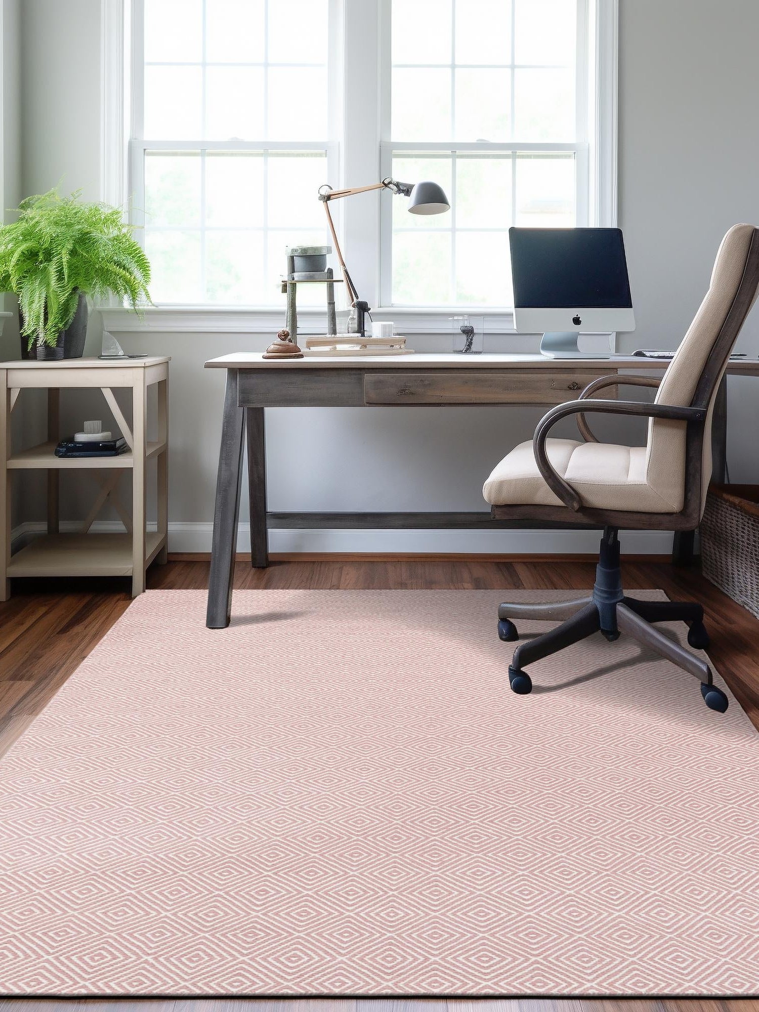 Pink 5' 1 x 8' Geo Trellis Flatweave Rectangle Area Rug 80% Wool & 20% Cotton Natural Geometric Carpet for Living, Office, Dining, Dorms for Sale at Rug Engine