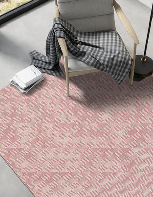Pink 6' 1 x 9' Geo Trellis Flatweave Rectangle Area Rug 80% Wool & 20% Cotton Natural Geometric Carpet for Living, Office, Dining, Dorms for Sale at Rug Engine
