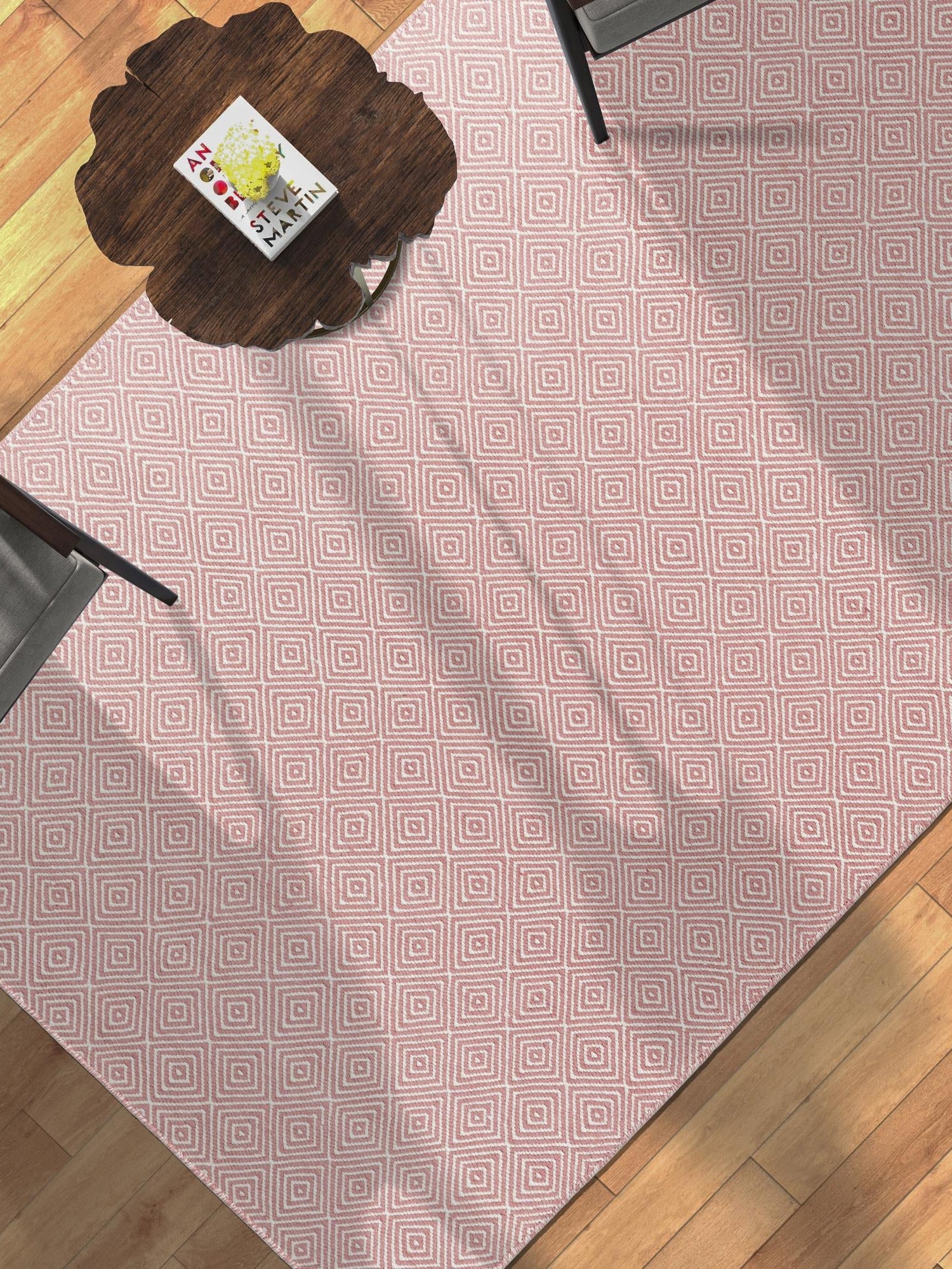 Pink 7' 10 x 10' Geo Trellis Flatweave Rectangle Area Rug 80% Wool & 20% Cotton Natural Geometric Carpet for Living, Office, Dining, Dorms for Sale at Rug Engine