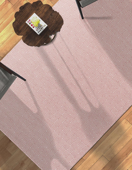 Pink 7' 10 x 10' Geo Trellis Flatweave Rectangle Area Rug 80% Wool & 20% Cotton Natural Geometric Carpet for Living, Office, Dining, Dorms for Sale at Rug Engine
