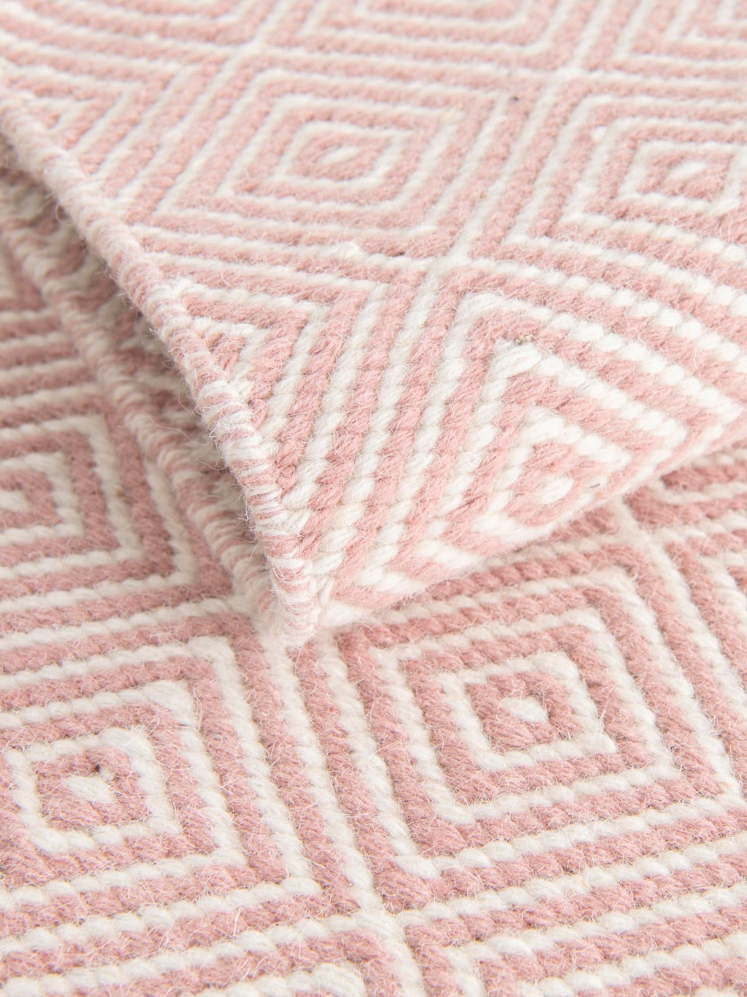 Pink 7' 10 x 10' Geo Trellis Flatweave Rectangle Area Rug 80% Wool & 20% Cotton Natural Geometric Carpet for Living, Office, Dining, Dorms for Sale at Rug Engine