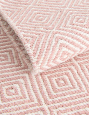 Pink 7' 10 x 10' Geo Trellis Flatweave Rectangle Area Rug 80% Wool & 20% Cotton Natural Geometric Carpet for Living, Office, Dining, Dorms for Sale at Rug Engine