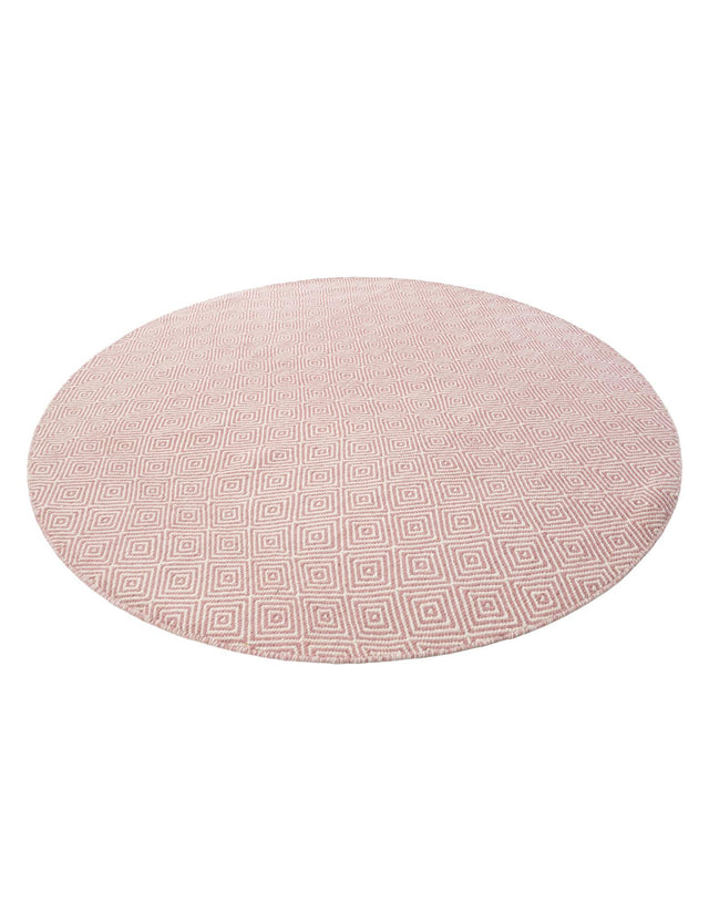 Pink 6' 1 x 6' 1 Geo Trellis Flatweave Round Area Rug 80% Wool & 20% Cotton Natural Geometric Carpet for Living, Office, Dining, Dorms for Sale at Rug Engine