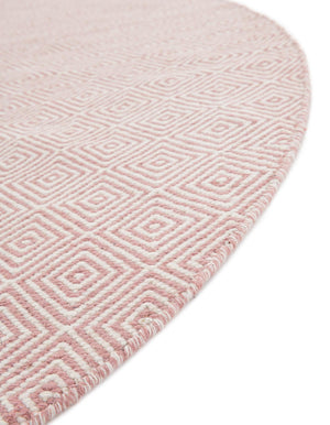 Pink 3' 1 x 3' 1 Geo Trellis Flatweave Round Area Rug 80% Wool & 20% Cotton Natural Geometric Carpet for Living, Office, Dining, Dorms for Sale at Rug Engine