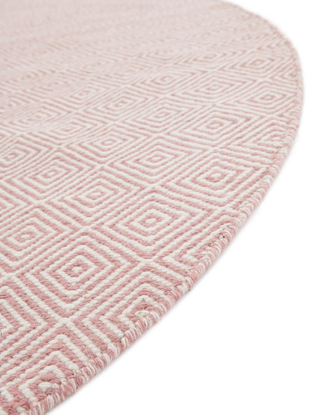 Pink 3' 1 x 3' 1 Geo Trellis Flatweave Round Area Rug 80% Wool & 20% Cotton Natural Geometric Carpet for Living, Office, Dining, Dorms for Sale at Rug Engine