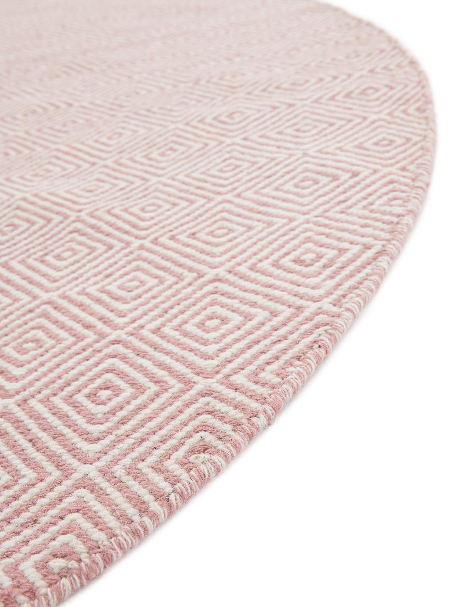 Pink 10' x 10' Geo Trellis Flatweave Round Area Rug 80% Wool & 20% Cotton Natural Geometric Carpet for Living, Office, Dining, Dorms for Sale at Rug Engine