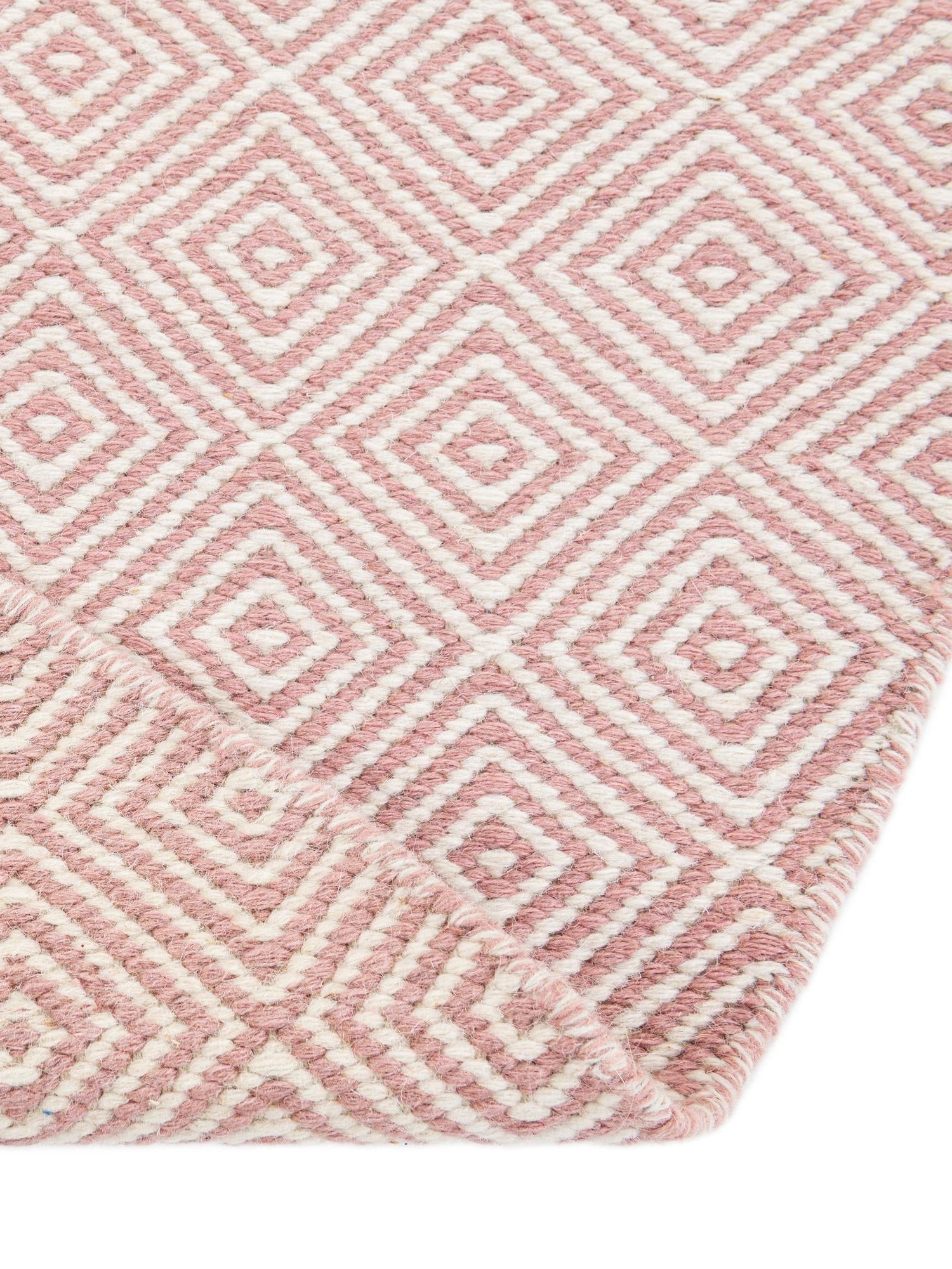 Pink 3' 1 x 3' 1 Geo Trellis Flatweave Round Area Rug 80% Wool & 20% Cotton Natural Geometric Carpet for Living, Office, Dining, Dorms for Sale at Rug Engine