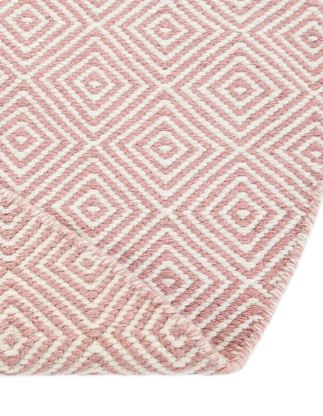 Pink 3' 1 x 3' 1 Geo Trellis Flatweave Round Area Rug 80% Wool & 20% Cotton Natural Geometric Carpet for Living, Office, Dining, Dorms for Sale at Rug Engine