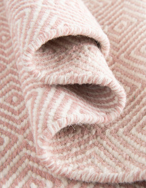 Pink 3' 1 x 3' 1 Geo Trellis Flatweave Round Area Rug 80% Wool & 20% Cotton Natural Geometric Carpet for Living, Office, Dining, Dorms for Sale at Rug Engine