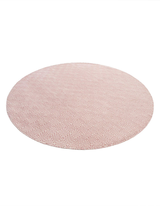 Pink 6' 1 x 6' 1 Geo Trellis Flatweave Round Area Rug 80% Wool & 20% Cotton Natural Geometric Carpet for Living, Office, Dining, Dorms for Sale at Rug Engine