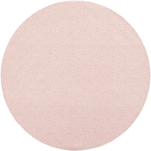 Pink 6' 1 x 6' 1 Geo Trellis Flatweave Round Area Rug 80% Wool & 20% Cotton Natural Geometric Carpet for Living, Office, Dining, Dorms for Sale at Rug Engine