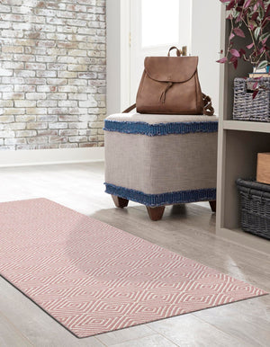 Pink 2' x 8' Geo Trellis Flatweave Runner Area Rug 80% Wool & 20% Cotton Natural Geometric Carpet for Living, Office, Dining, Dorms for Sale at Rug Engine
