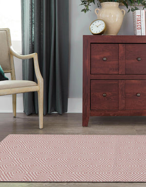 Pink 2' x 8' Geo Trellis Flatweave Runner Area Rug 80% Wool & 20% Cotton Natural Geometric Carpet for Living, Office, Dining, Dorms for Sale at Rug Engine