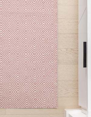 Pink 2' x 6' 1 Geo Trellis Flatweave Runner Area Rug 80% Wool & 20% Cotton Natural Geometric Carpet for Living, Office, Dining, Dorms for Sale at Rug Engine