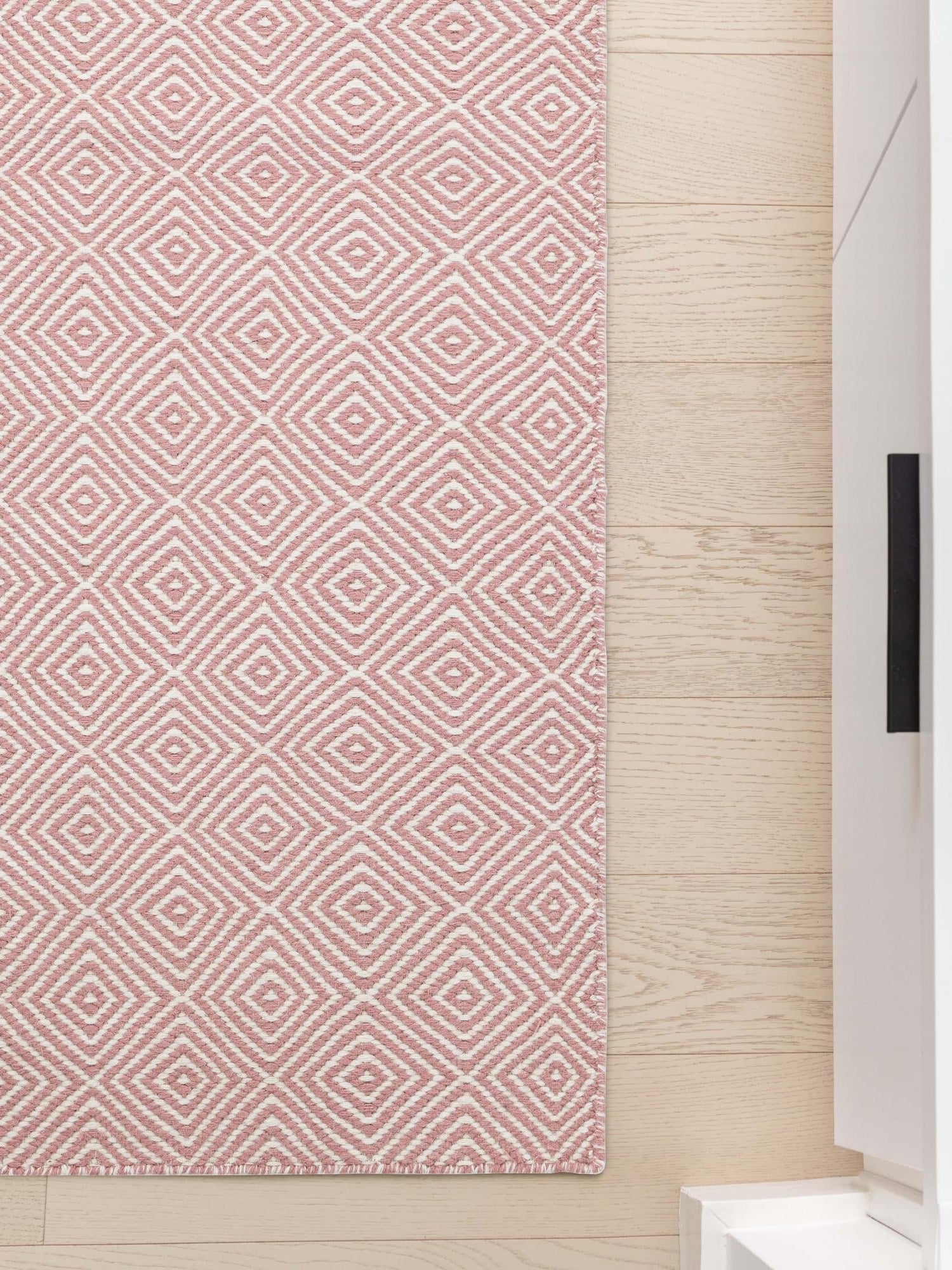 Pink 2' x 8' Geo Trellis Flatweave Runner Area Rug 80% Wool & 20% Cotton Natural Geometric Carpet for Living, Office, Dining, Dorms for Sale at Rug Engine
