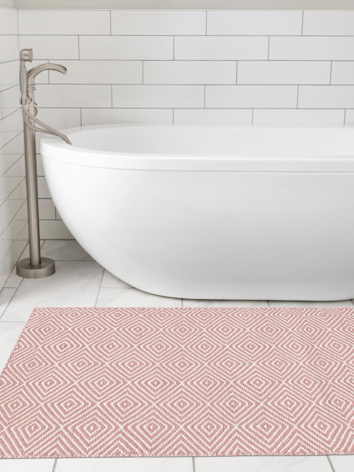 Pink 2' x 8' Geo Trellis Flatweave Runner Area Rug 80% Wool & 20% Cotton Natural Geometric Carpet for Living, Office, Dining, Dorms for Sale at Rug Engine