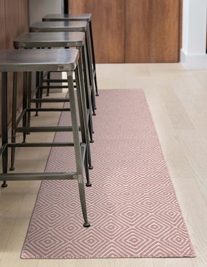 Pink 2' x 6' 1 Geo Trellis Flatweave Runner Area Rug 80% Wool & 20% Cotton Natural Geometric Carpet for Living, Office, Dining, Dorms for Sale at Rug Engine
