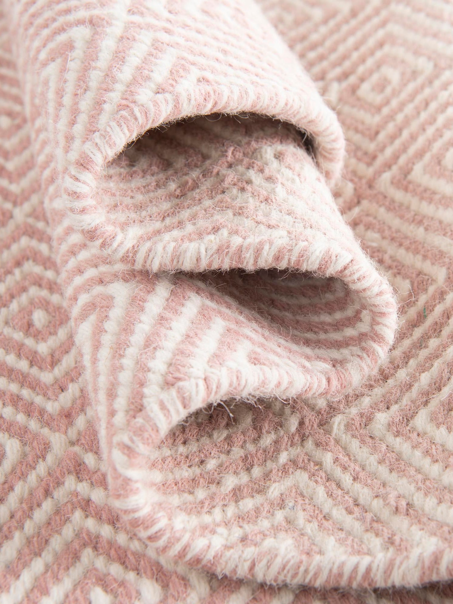 Pink 2' x 8' Geo Trellis Flatweave Runner Area Rug 80% Wool & 20% Cotton Natural Geometric Carpet for Living, Office, Dining, Dorms for Sale at Rug Engine