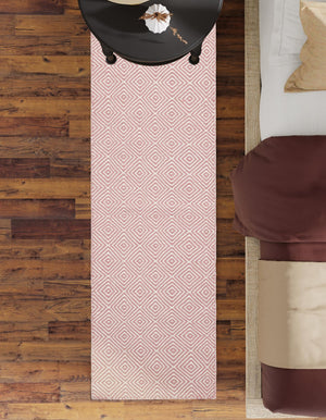 Pink 2' x 6' 1 Geo Trellis Flatweave Runner Area Rug 80% Wool & 20% Cotton Natural Geometric Carpet for Living, Office, Dining, Dorms for Sale at Rug Engine