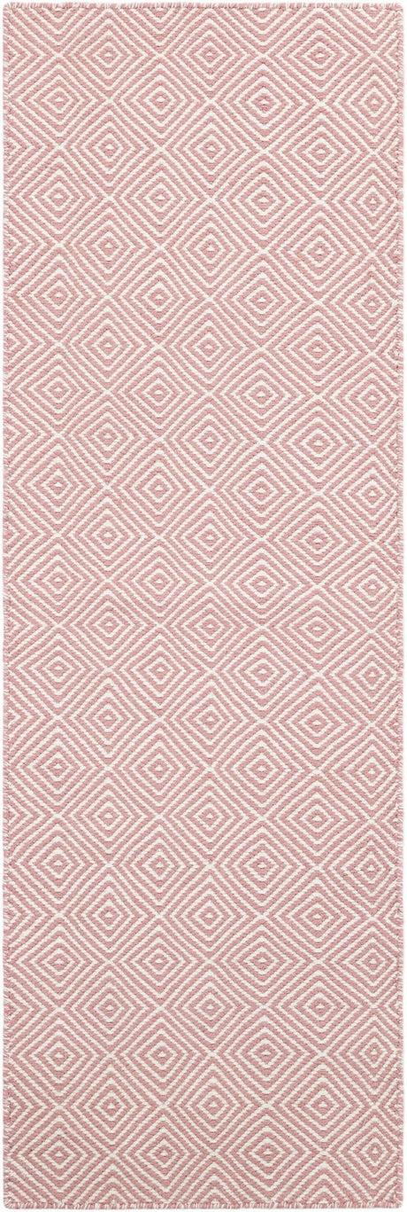Pink 2' x 6' 1 Geo Trellis Flatweave Runner Area Rug 80% Wool & 20% Cotton Natural Geometric Carpet for Living, Office, Dining, Dorms for Sale at Rug Engine