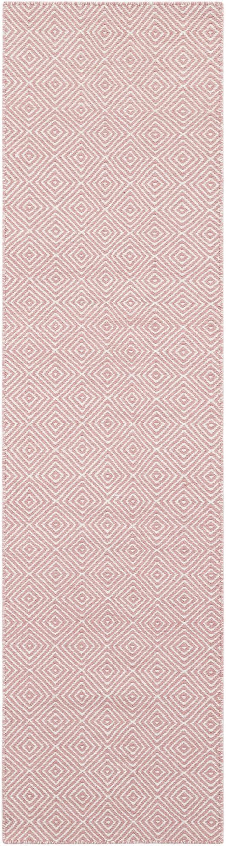 Pink 2' x 8' Geo Trellis Flatweave Runner Area Rug 80% Wool & 20% Cotton Natural Geometric Carpet for Living, Office, Dining, Dorms for Sale at Rug Engine