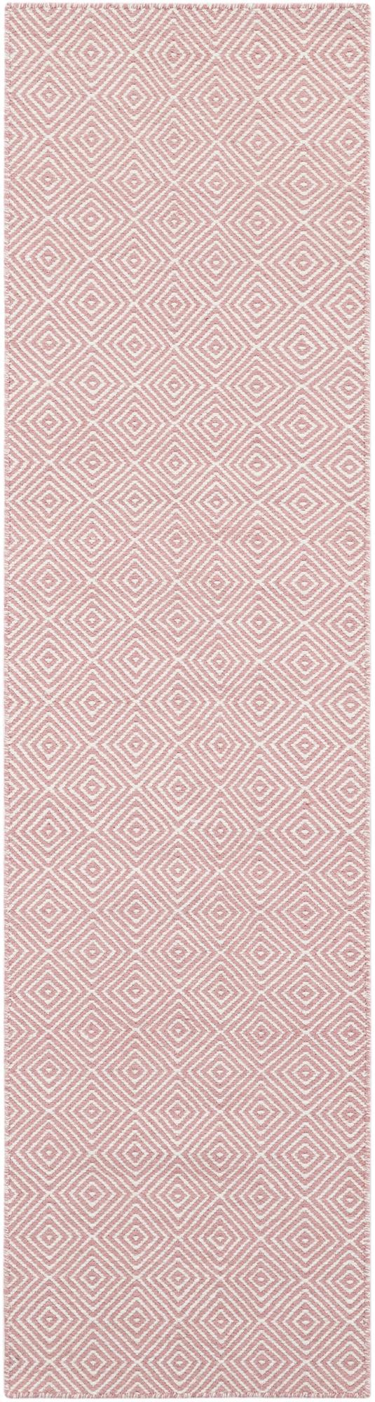 Pink 2' x 8' Geo Trellis Flatweave Runner Area Rug 80% Wool & 20% Cotton Natural Geometric Carpet for Living, Office, Dining, Dorms for Sale at Rug Engine