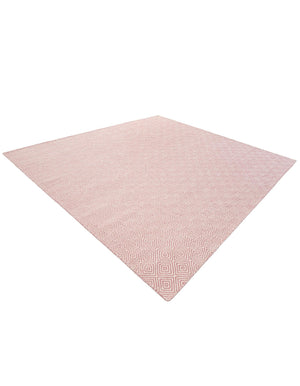 Pink 7' 10 x 7' 10 Geo Trellis Flatweave Square Area Rug 80% Wool & 20% Cotton Natural Geometric Carpet for Living, Office, Dining, Dorms for Sale at Rug Engine