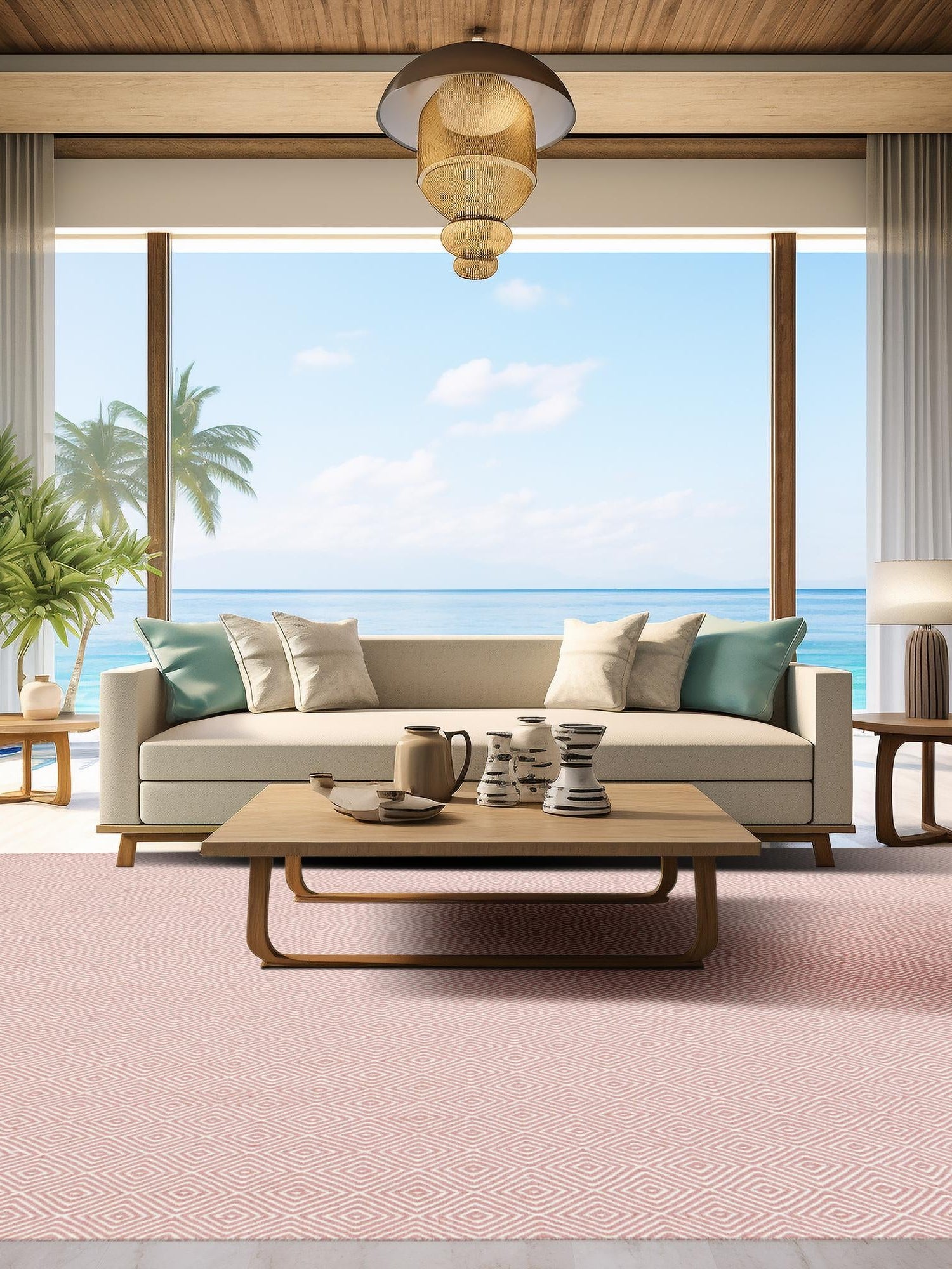 Pink 7' 10 x 7' 10 Geo Trellis Flatweave Square Area Rug 80% Wool & 20% Cotton Natural Geometric Carpet for Living, Office, Dining, Dorms for Sale at Rug Engine