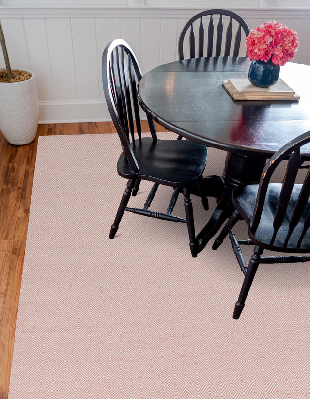 Pink 7' 10 x 7' 10 Geo Trellis Flatweave Square Area Rug 80% Wool & 20% Cotton Natural Geometric Carpet for Living, Office, Dining, Dorms for Sale at Rug Engine