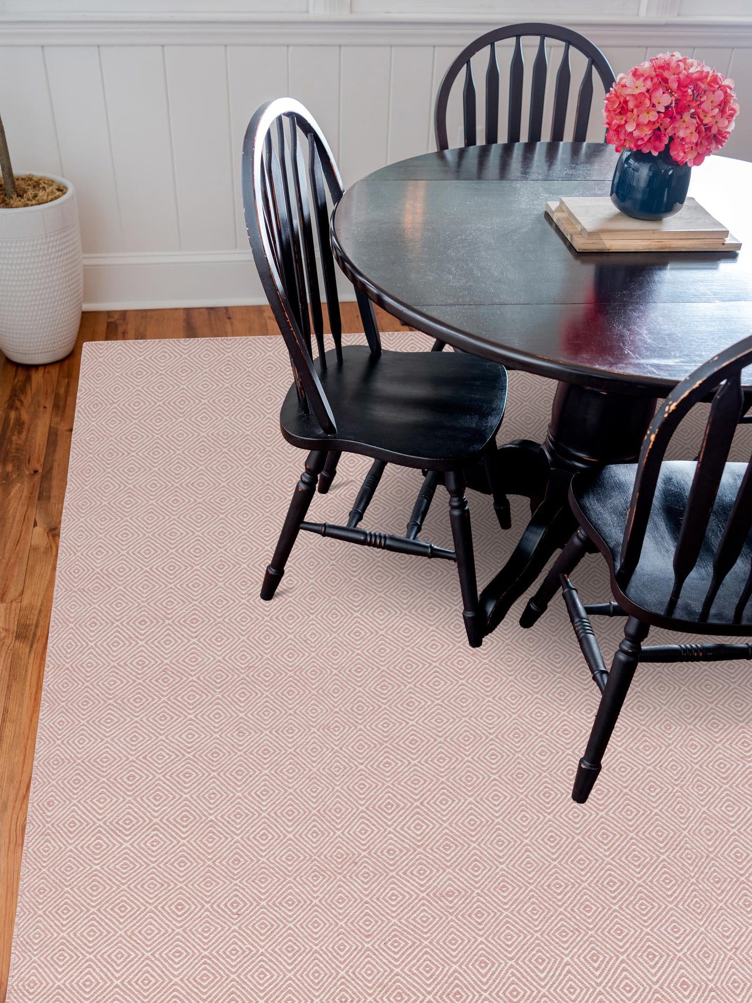 Pink 12' x 12' Geo Trellis Flatweave Square Area Rug 80% Wool & 20% Cotton Natural Geometric Carpet for Living, Office, Dining, Dorms for Sale at Rug Engine