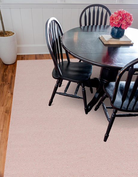 Pink 12' x 12' Geo Trellis Flatweave Square Area Rug 80% Wool & 20% Cotton Natural Geometric Carpet for Living, Office, Dining, Dorms for Sale at Rug Engine