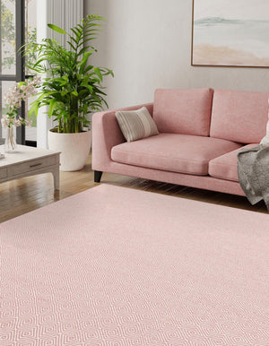 Pink 10' x 10' Geo Trellis Flatweave Square Area Rug 80% Wool & 20% Cotton Natural Geometric Carpet for Living, Office, Dining, Dorms for Sale at Rug Engine