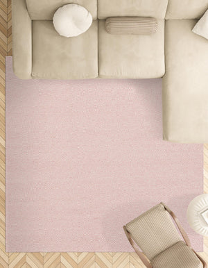 Pink 12' x 12' Geo Trellis Flatweave Square Area Rug 80% Wool & 20% Cotton Natural Geometric Carpet for Living, Office, Dining, Dorms for Sale at Rug Engine