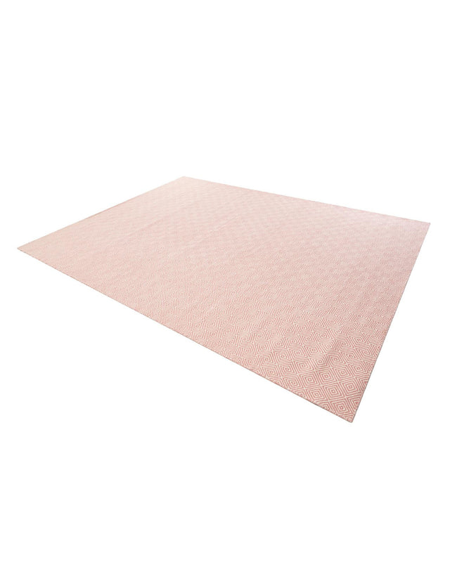 Pink 9' x 12' Geo Trellis Flatweave Rectangle Area Rug 80% Wool & 20% Cotton Natural Geometric Carpet for Living, Office, Dining, Dorms for Sale at Rug Engine