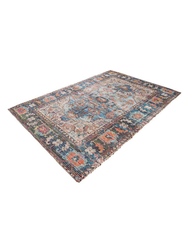 Multicolor 4' 1 x 6' 1 Chenille Jute Rectangle Area Rug Vintage Distressed Boho All Natural Eco-Friendly Sustainable Carpet for Living Dining Office Dorm Rooms for Sale at Rug Engine