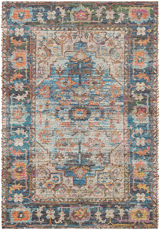 Multicolor 4' 1 x 6' 1 Chenille Jute Rectangle Area Rug Vintage Distressed Boho All Natural Eco-Friendly Sustainable Carpet for Living Dining Office Dorm Rooms for Sale at Rug Engine