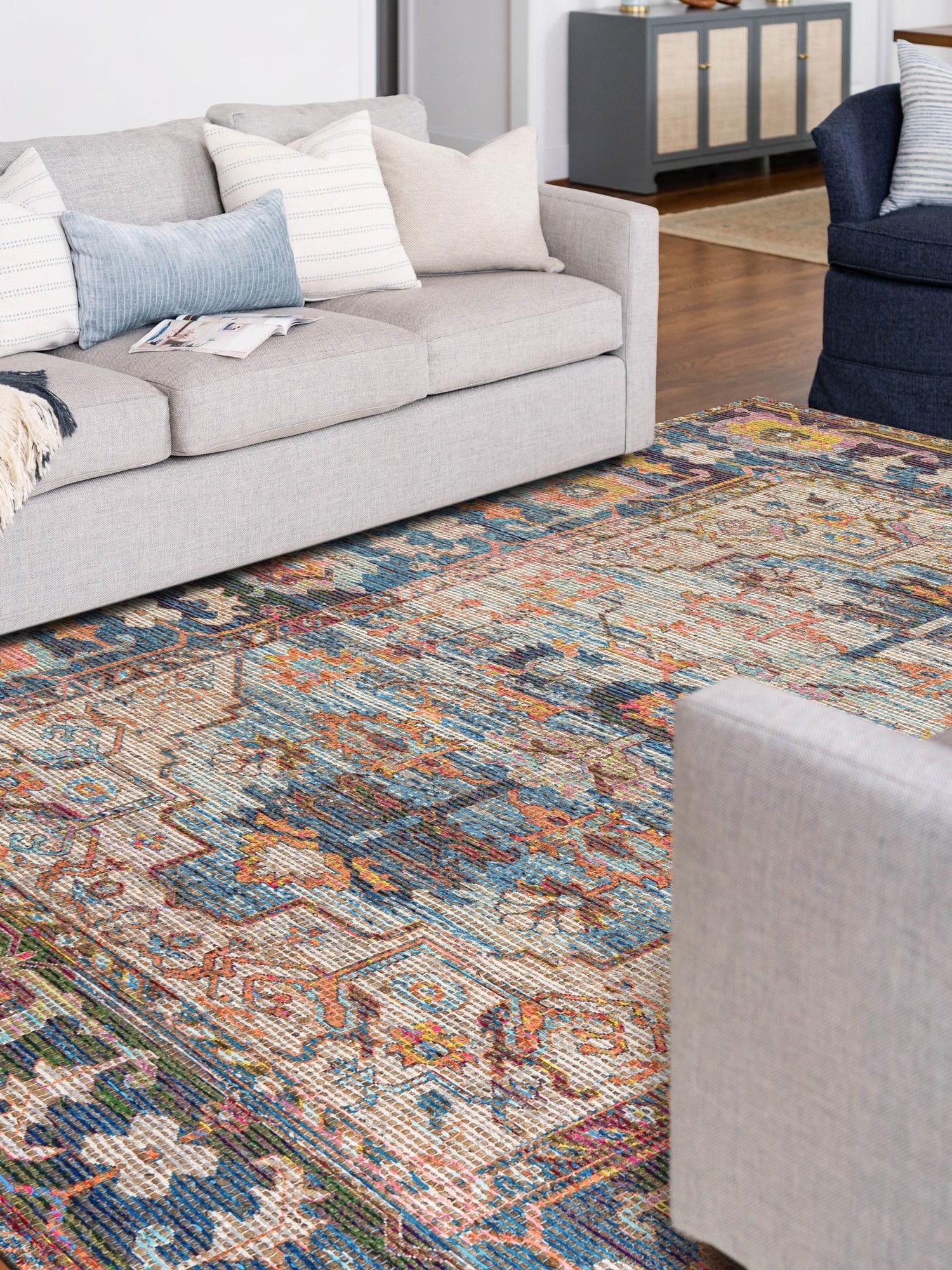 Multicolor 9' x 12' Chenille Jute Rectangle Area Rug Vintage Distressed Boho All Natural Eco-Friendly Sustainable Carpet for Living Dining Office Dorm Rooms for Sale at Rug Engine