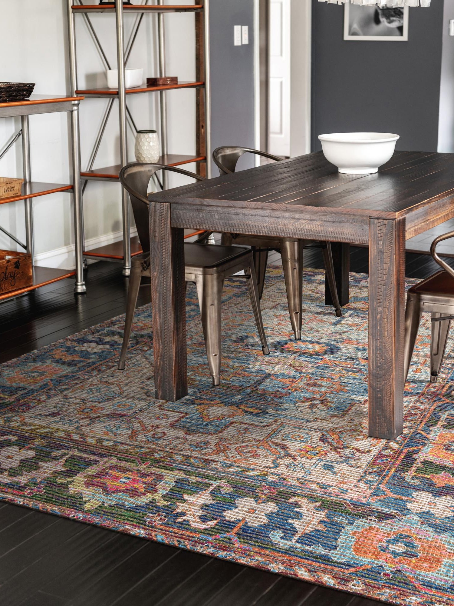 Multicolor 5' 1 x 8' Chenille Jute Rectangle Area Rug Vintage Distressed Boho All Natural Eco-Friendly Sustainable Carpet for Living Dining Office Dorm Rooms for Sale at Rug Engine