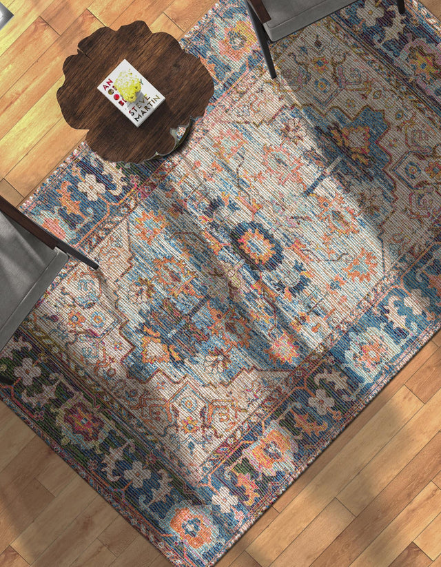 Multicolor 4' 1 x 6' 1 Chenille Jute Rectangle Area Rug Vintage Distressed Boho All Natural Eco-Friendly Sustainable Carpet for Living Dining Office Dorm Rooms for Sale at Rug Engine
