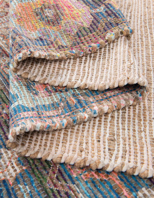 Multicolor 4' 1 x 6' 1 Chenille Jute Rectangle Area Rug Vintage Distressed Boho All Natural Eco-Friendly Sustainable Carpet for Living Dining Office Dorm Rooms for Sale at Rug Engine