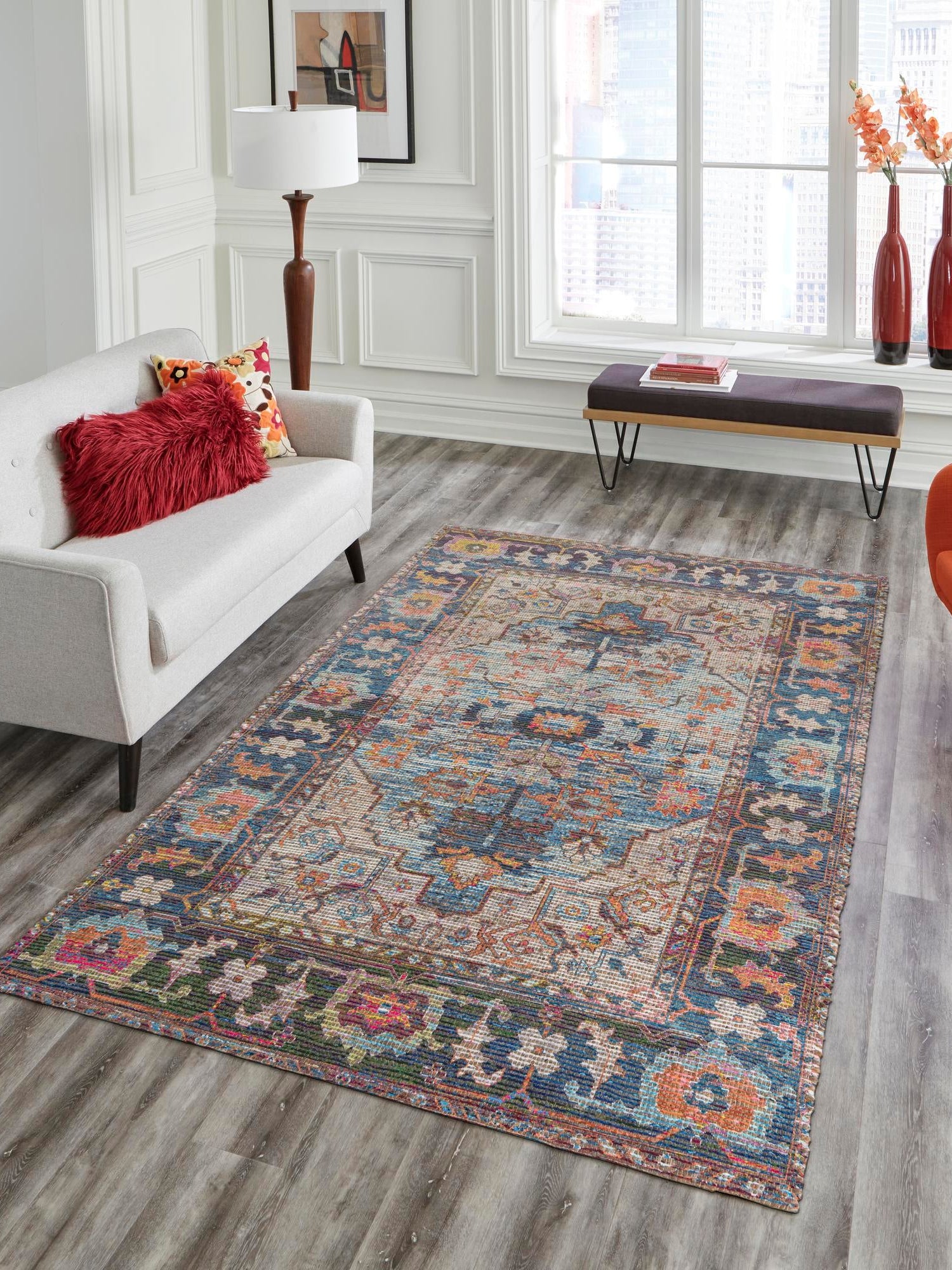 Multicolor 2' x 3' 1 Chenille Jute Rectangle Area Rug Vintage Distressed Boho All Natural Eco-Friendly Sustainable Carpet for Living Dining Office Dorm Rooms for Sale at Rug Engine