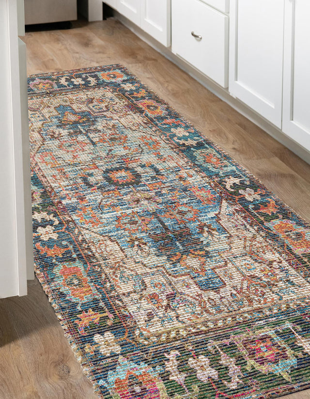 Multicolor 2' 2 x 6' 1 Chenille Jute Runner Area Rug Vintage Distressed Boho All Natural Eco-Friendly Sustainable Carpet for Living Dining Office Dorm Rooms for Sale at Rug Engine