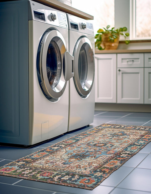 Multicolor 2' 2 x 8' Chenille Jute Runner Area Rug Vintage Distressed Boho All Natural Eco-Friendly Sustainable Carpet for Living Dining Office Dorm Rooms for Sale at Rug Engine