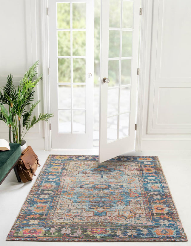 Multicolor 7' 10 x 7' 10 Chenille Jute Square Area Rug Vintage Distressed Boho All Natural Eco-Friendly Sustainable Carpet for Living Dining Office Dorm Rooms for Sale at Rug Engine