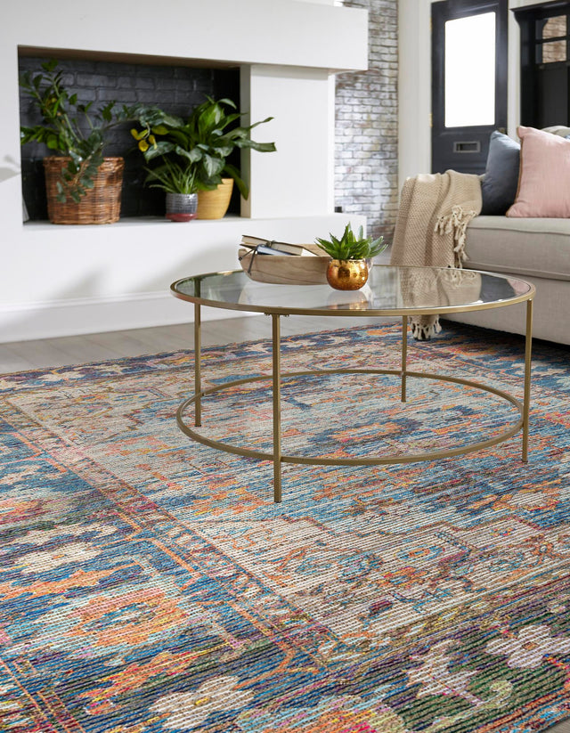 Multicolor 7' 10 x 7' 10 Chenille Jute Square Area Rug Vintage Distressed Boho All Natural Eco-Friendly Sustainable Carpet for Living Dining Office Dorm Rooms for Sale at Rug Engine