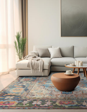 Multicolor 7' 10 x 7' 10 Chenille Jute Square Area Rug Vintage Distressed Boho All Natural Eco-Friendly Sustainable Carpet for Living Dining Office Dorm Rooms for Sale at Rug Engine