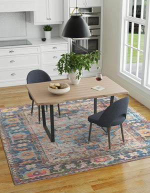 Multicolor 7' 10 x 7' 10 Chenille Jute Square Area Rug Vintage Distressed Boho All Natural Eco-Friendly Sustainable Carpet for Living Dining Office Dorm Rooms for Sale at Rug Engine